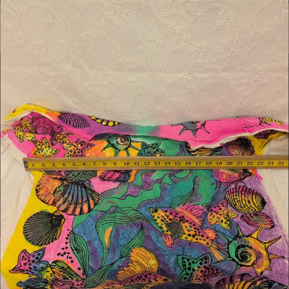 Vintage 90s Tropical Fish Coral AOP All Over Print Shirt Colorful Maximalist Fun - Picture 11 of 11